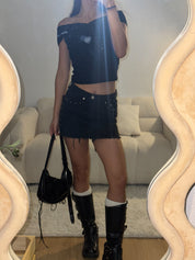 【型格破爛風短裙】Solid Ripped Rivet Mini Skirt
