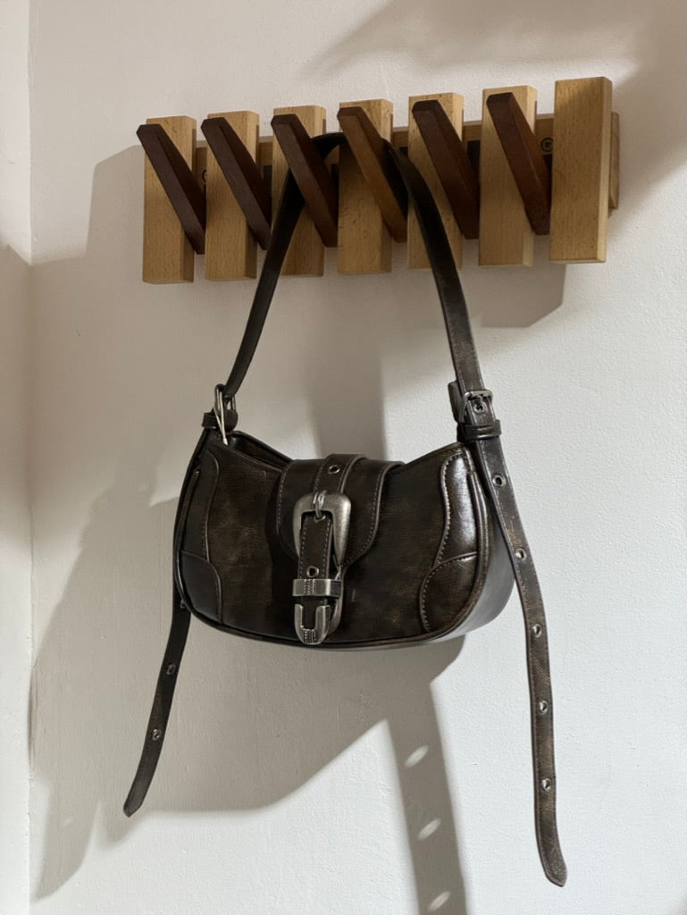 Vintage Washed Buckle Shoulder Bag