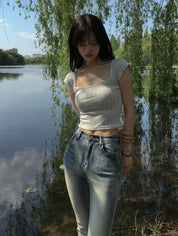 【方領氣質upupup!!!】Squared Neck Baby Crop Top