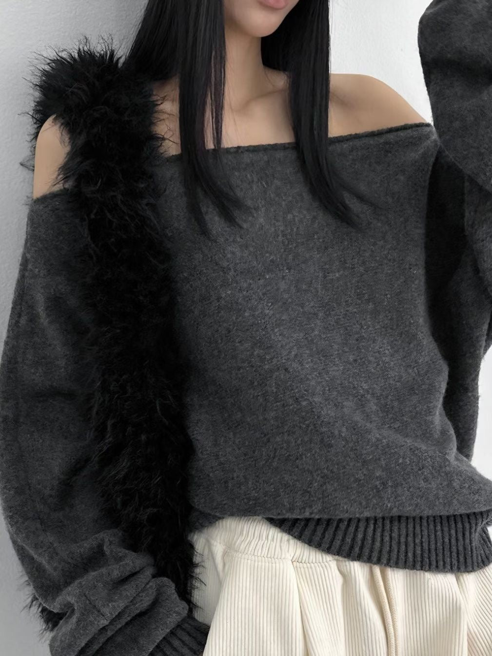 【歐美感針織Top】Ribbed Off Shoulder Cardigan