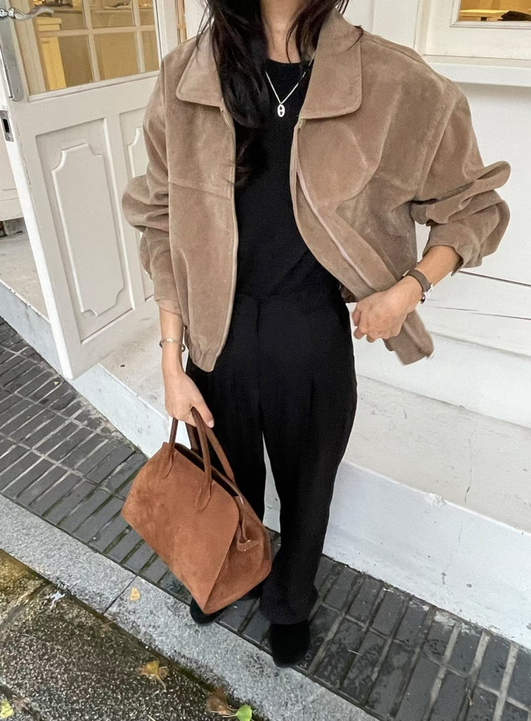 【美拉徳麂皮外套】Millard Solid Crop Jacket