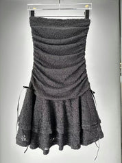 【歐美風平口繡花短裙】Solid Lace Tube Top Dress