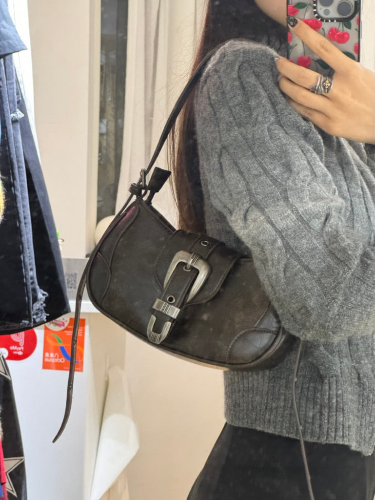 Vintage Washed Buckle Shoulder Bag