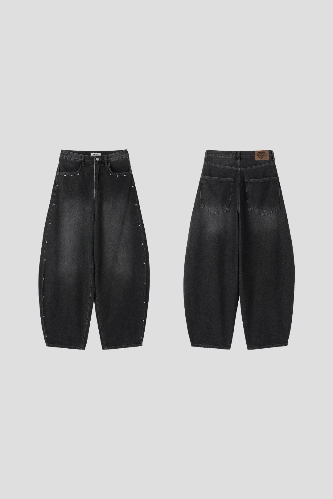 【大熱彎刀褲❤️‍🔥】Dark Denim Rivet Barrel Jeans