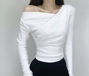 【$99系列｜ Office必入款～】Basic Solid Single Shoulder Long Sleeve Top