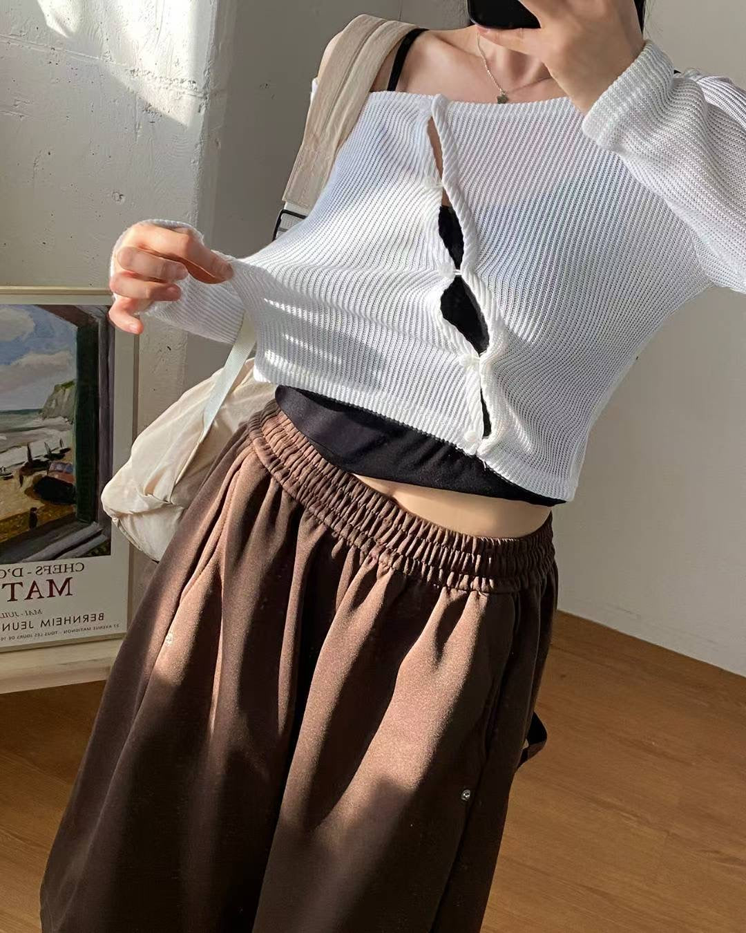 【單肩長袖Crop Top】 Sheri Unbalanced Long Sleeve Crop Top