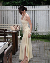 Buttercream Draped Halter & Skirt Set