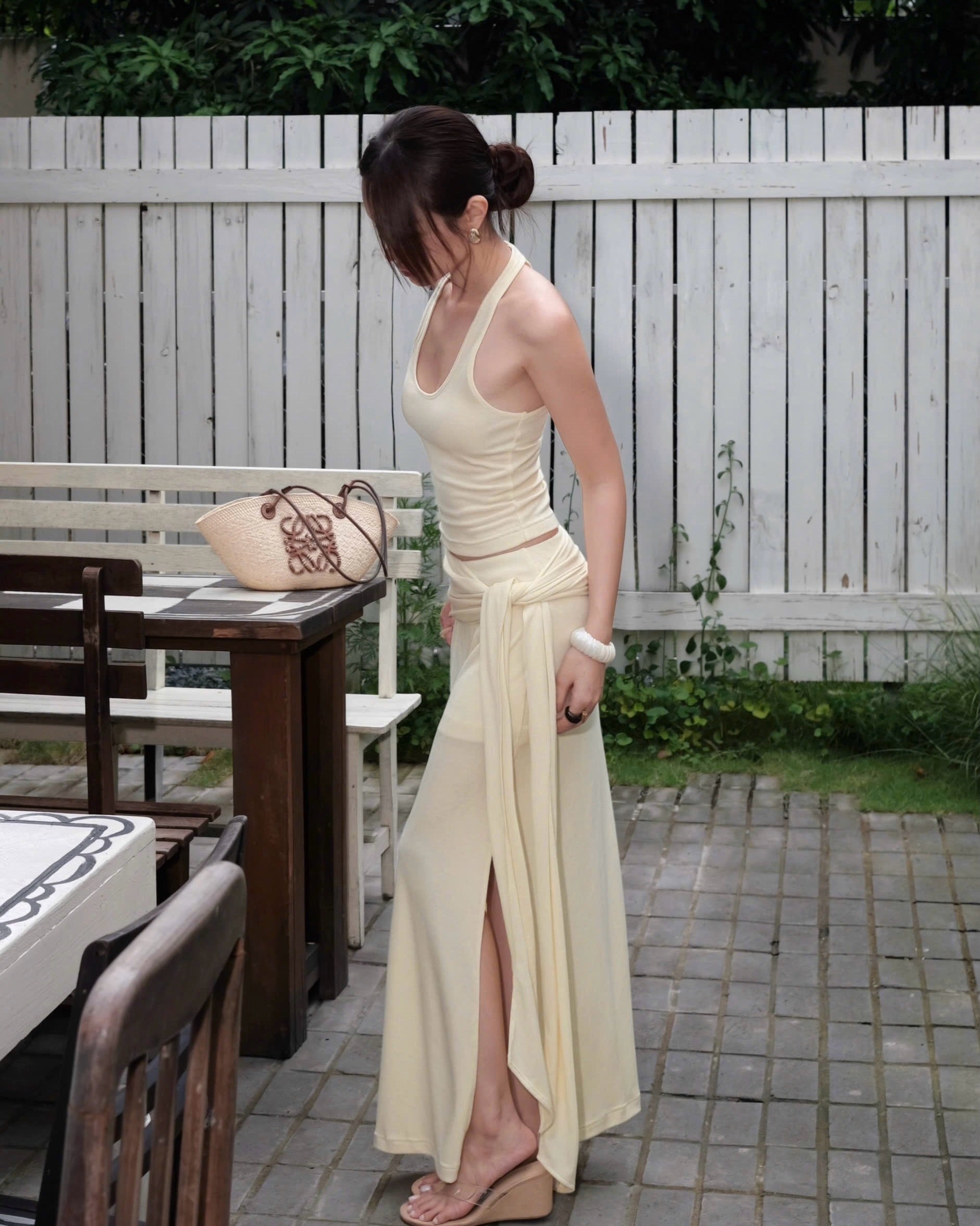 Buttercream Draped Halter & Skirt Set