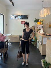 Noir Polka Dot Button Tube Top