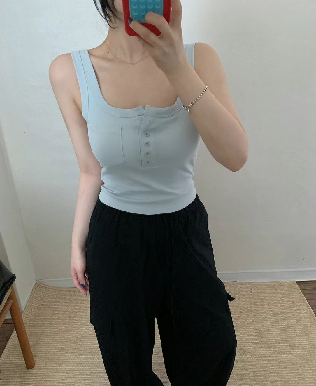 【✔️PAD｜方領設計】Squared Neck Button Front Padded Bra Top