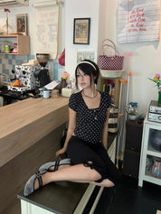 Noir Polka Dot Button Tube Top