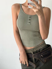 【春夏新品達陣🌻】Solid Button Front Cami Bra Top