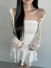 【歐美風平口繡花短裙】Solid Lace Tube Top Dress