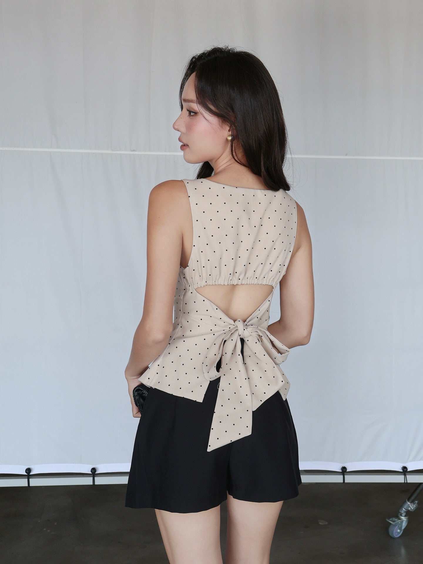 Blue Polka Dot Tie-back Top