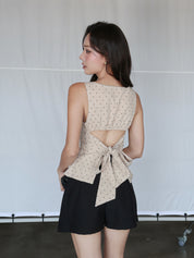 Blue Polka Dot Tie-back Top