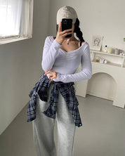 【心型領口長袖Crop Top】 Hearty Neck 2 Way Long Sleeve Top