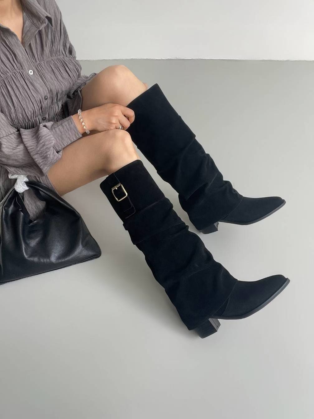 【6cm粗踭長Boots】6cm Classy Suede Boots