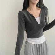 【假兩件長袖Crop Top】 Layered Long Sleeve Crop Top