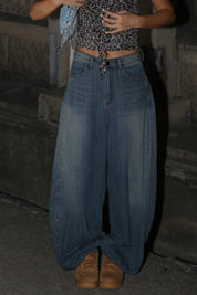 【人氣鉚釘彎刀牛仔褲】Viral Rivet Barrel Jeans