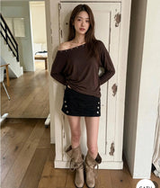 Off shoulder Long sleeve T-shirt