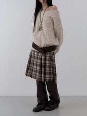 【麻花單肩針織Top】Cable Ribbed Off Shoulder Cardigan