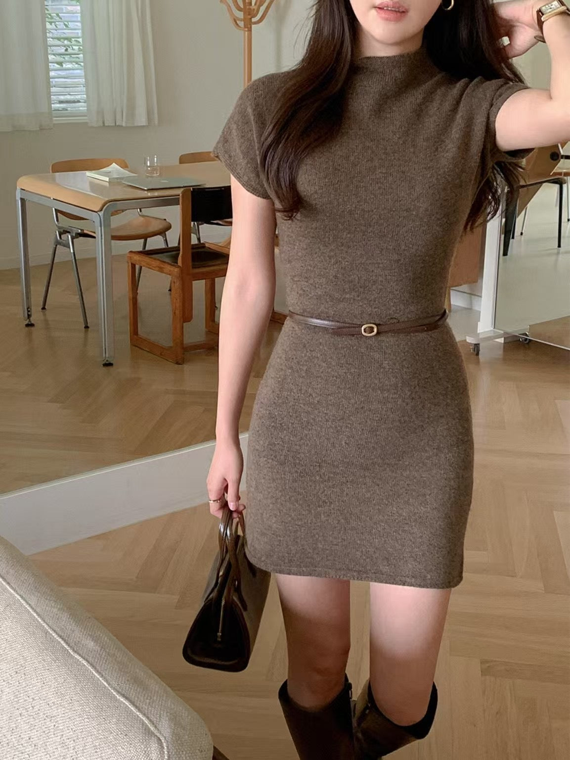 【42%羊毛｜無縫線設計】42% Wool Seamless Solid Knit Dress