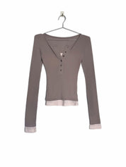 【假兩件長䄂Top🎶】Double Layered Button Front Long Sleeve Top