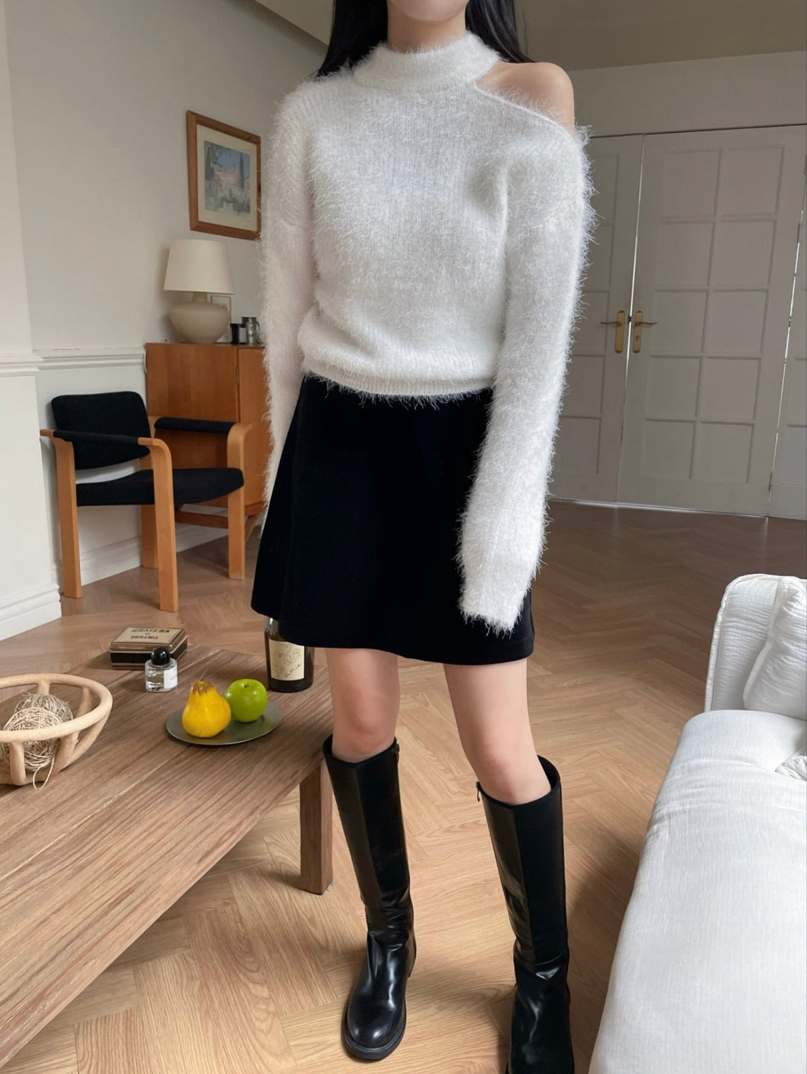 【海馬毛毛冷衫】Fluffy Solid Shoulder Cut Cardigan