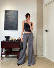 Figure flattering low rise long flared pants