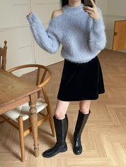 【海馬毛毛冷衫】Fluffy Solid Shoulder Cut Cardigan