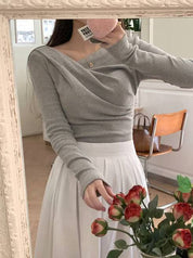 【$99系列｜ Office必入款～】Basic Solid Single Shoulder Long Sleeve Top