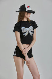 Silvery Ribbon Crop T-shirt