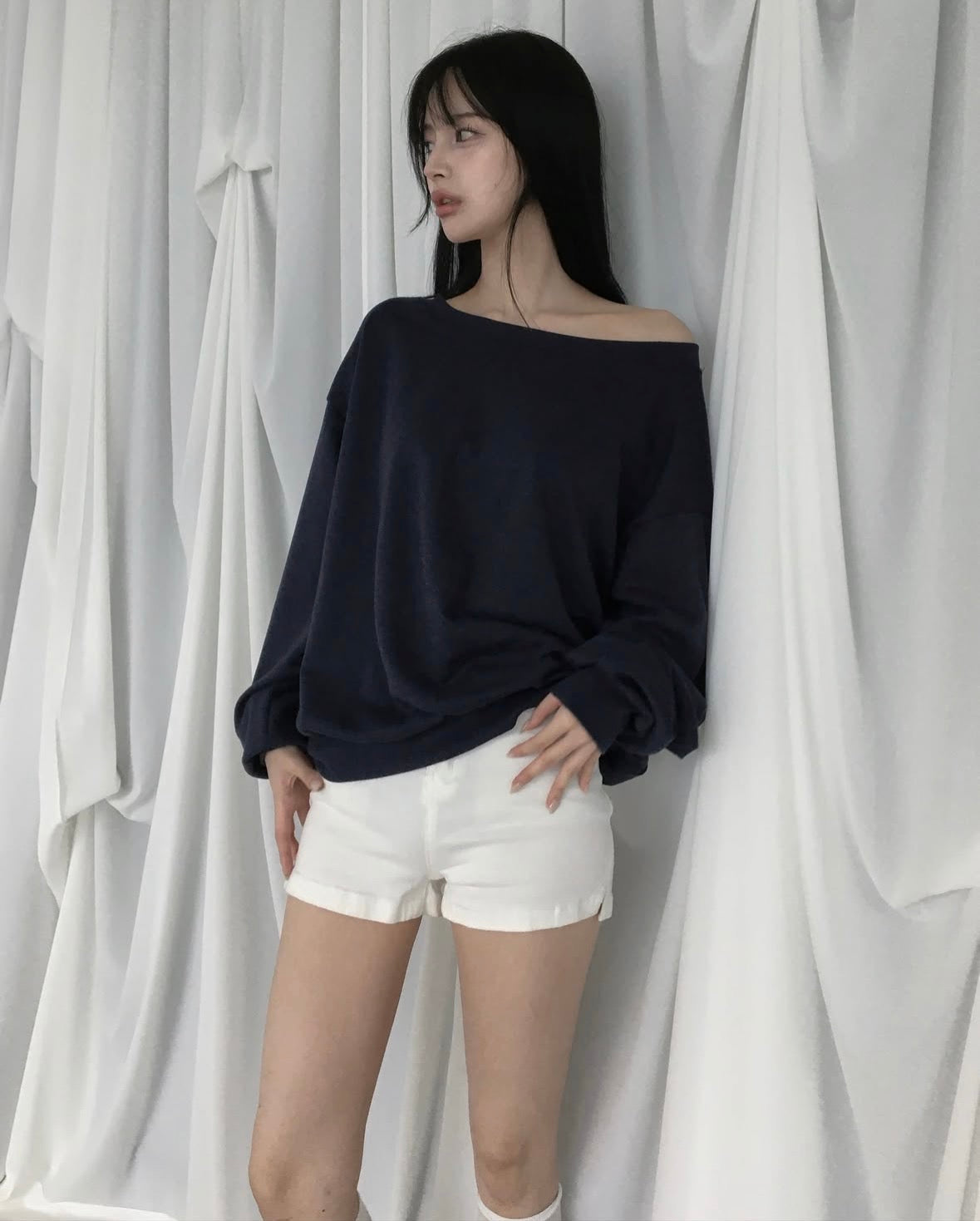 【歐美風單肩sweater】 Long Sleeve Off Shoulder Sweater