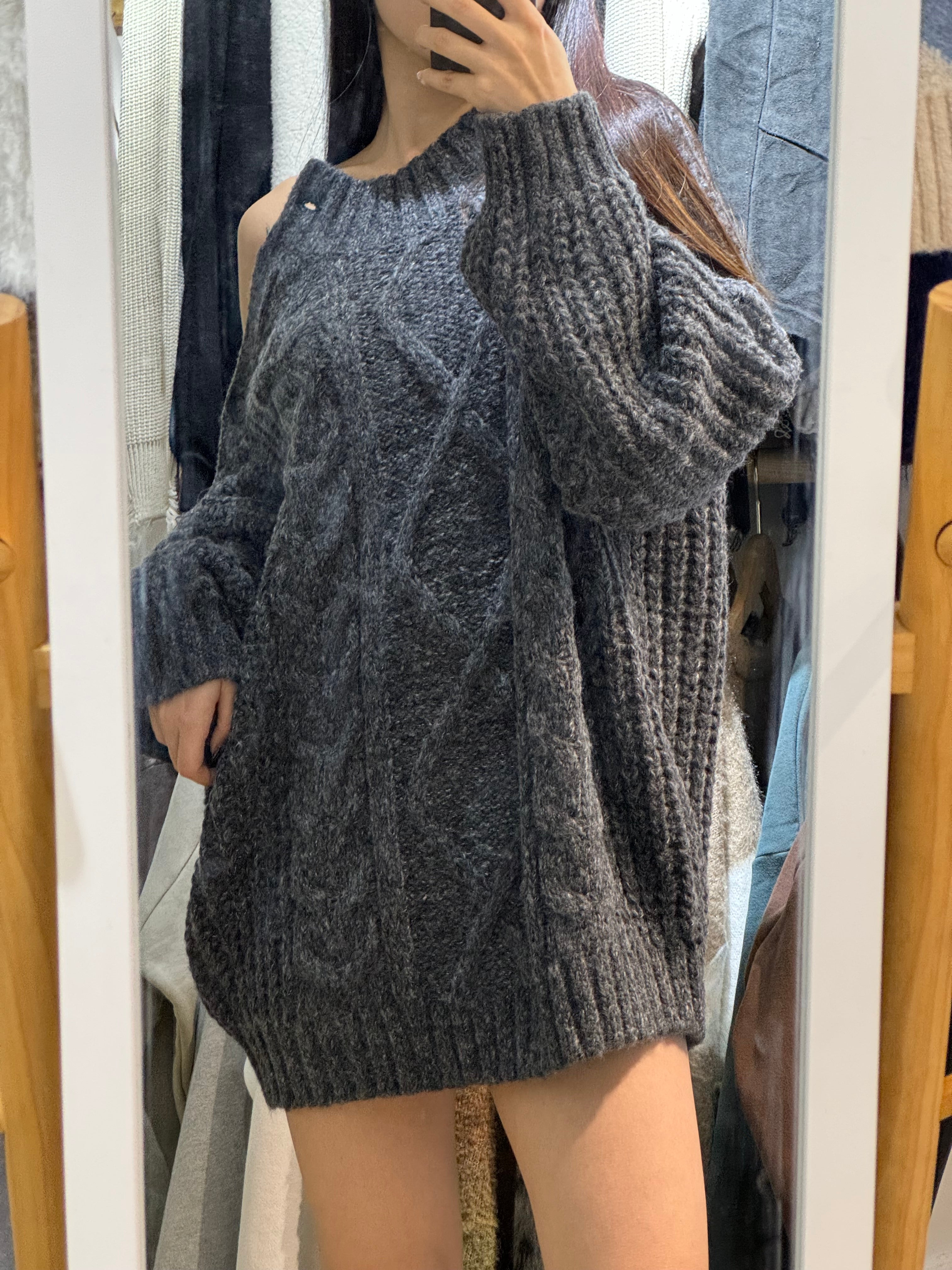 【小性感麻花OP！】Shoulder Cut Cable Cardigan