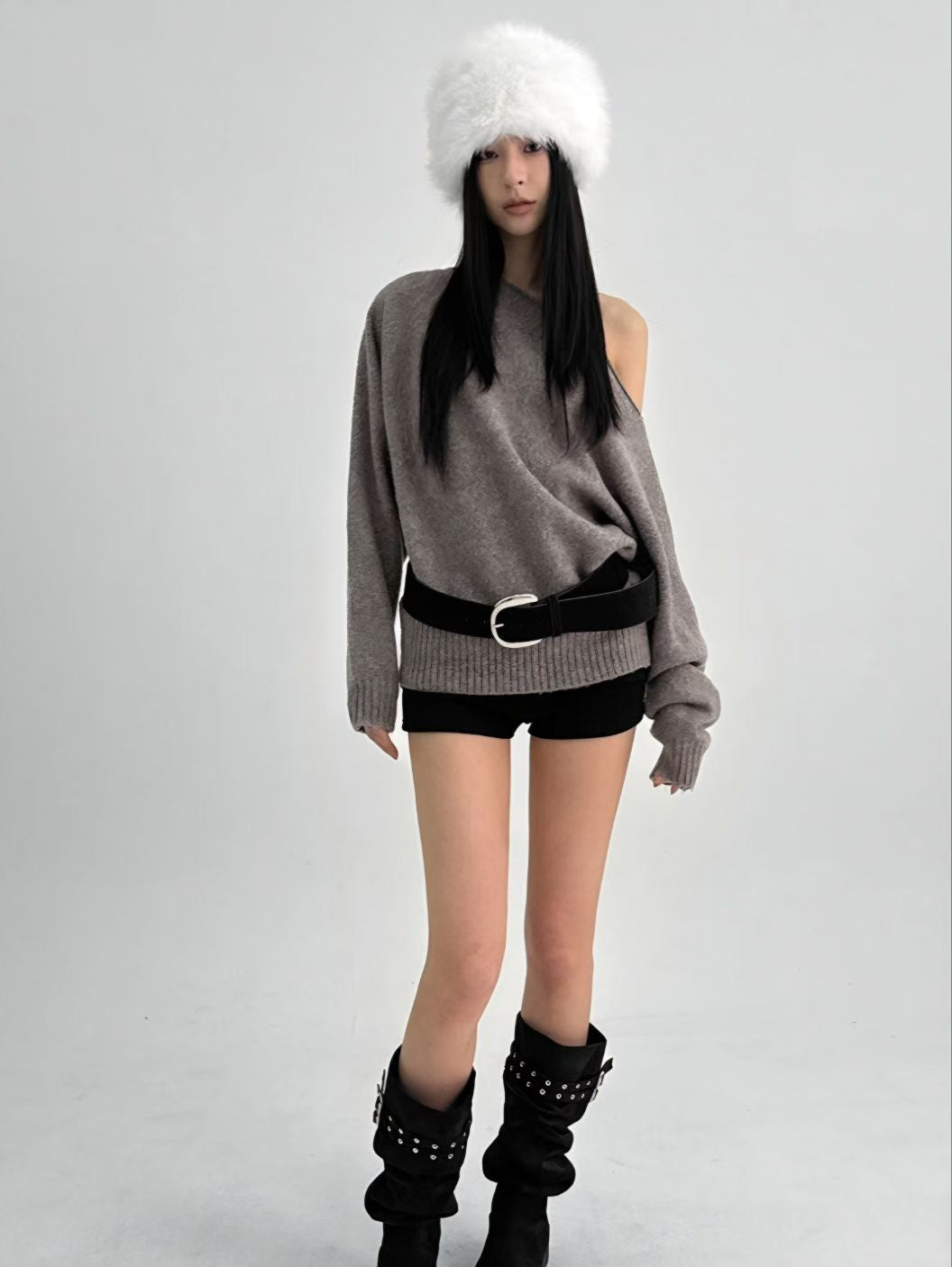 【歐美感針織Top】Ribbed Off Shoulder Cardigan