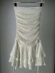 【歐美風平口繡花短裙】Solid Lace Tube Top Dress