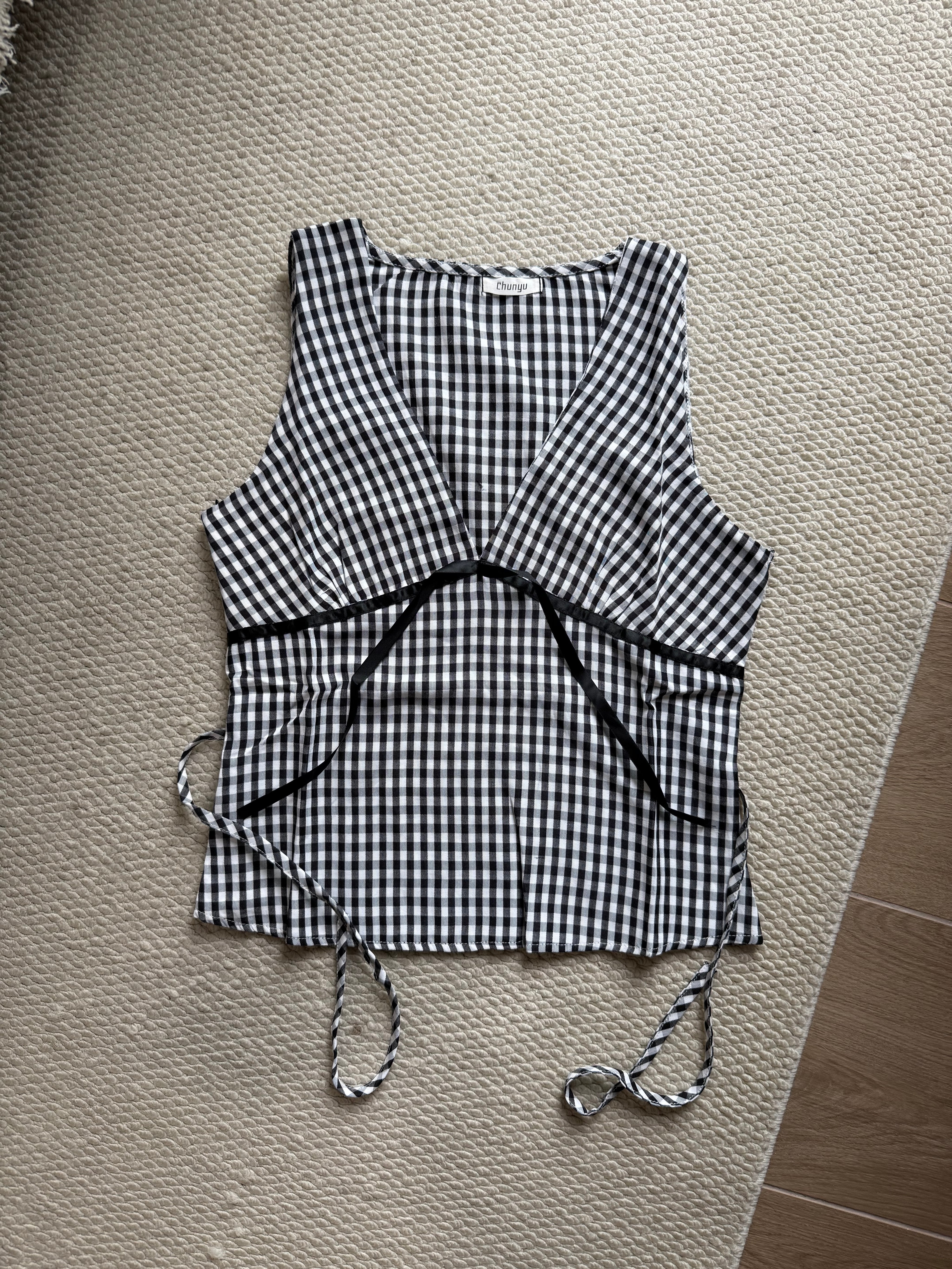 Gingham Deep V-Neck Tie-Waist Top