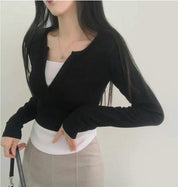 【假兩件長袖Crop Top】 Layered Long Sleeve Crop Top