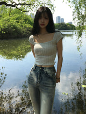 【方領氣質upupup!!!】Squared Neck Baby Crop Top