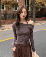 【衣櫃必備系列✨】Basic Striped Single Shoulder Top