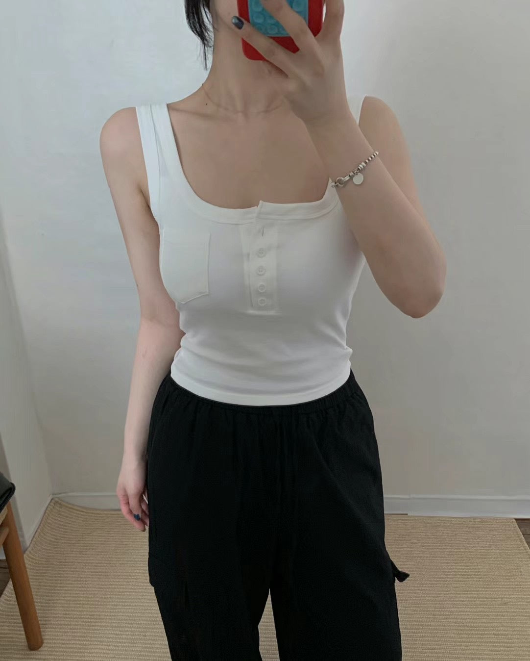 【✔️PAD｜方領設計】Squared Neck Button Front Padded Bra Top