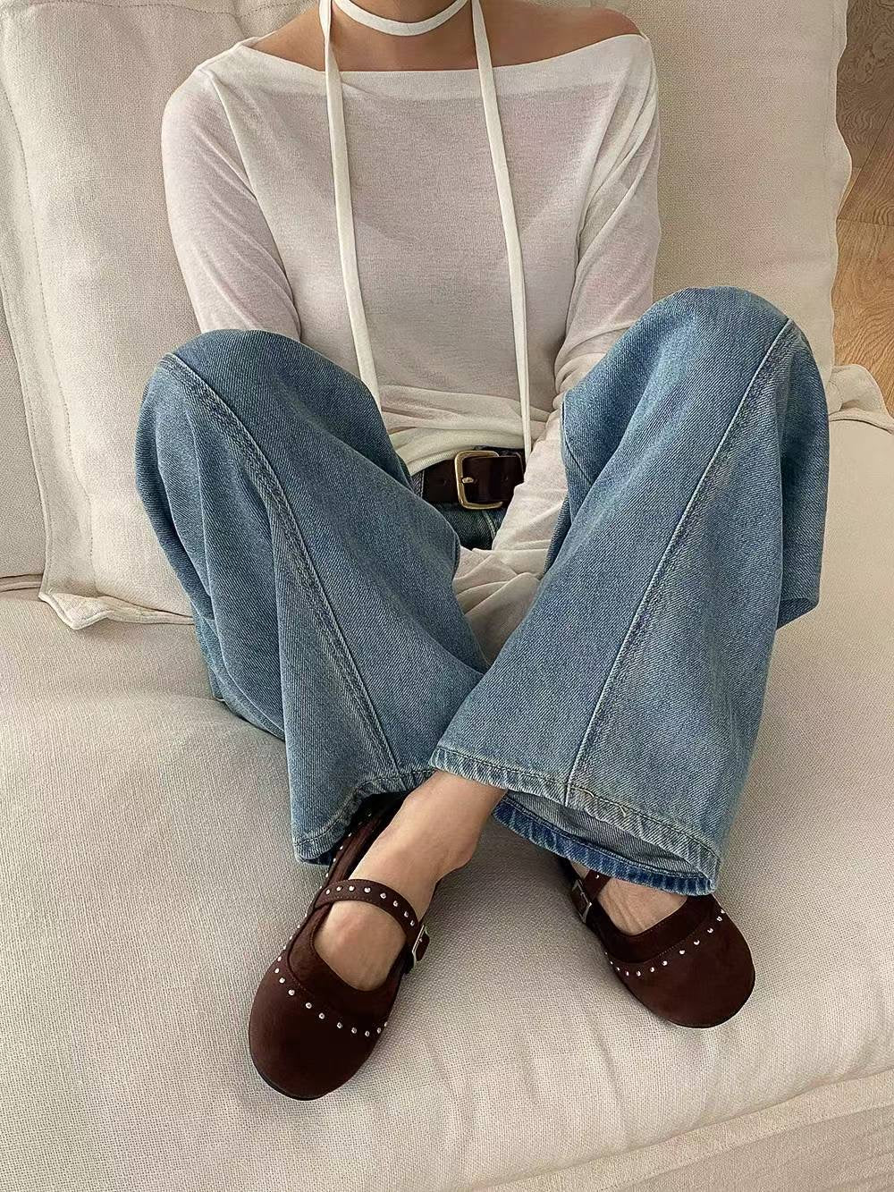 【百搭易襯款！】Suede Studs Ballet Flats