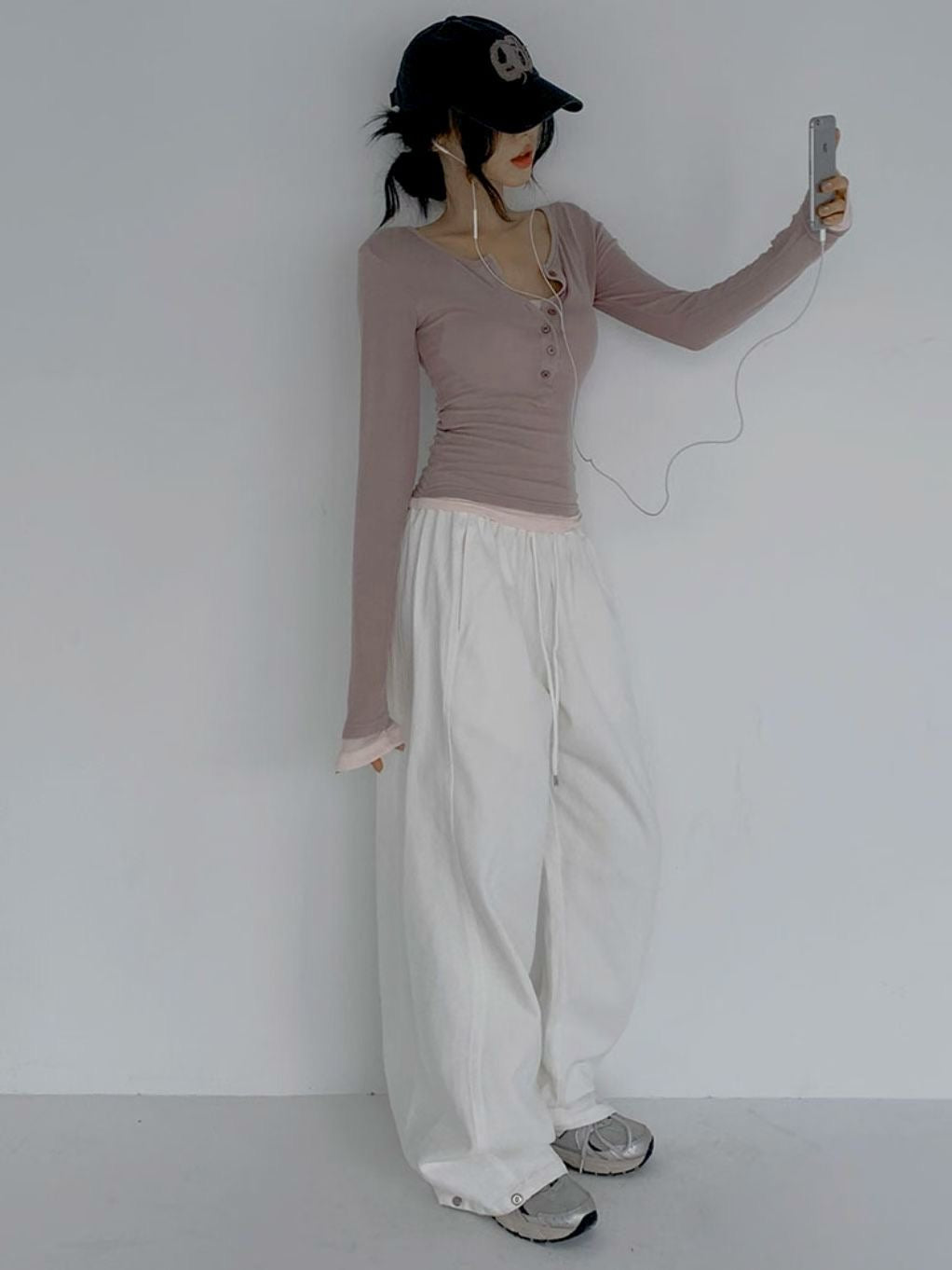 【假兩件長䄂Top🎶】Double Layered Button Front Long Sleeve Top