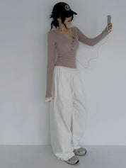 【假兩件長䄂Top🎶】Double Layered Button Front Long Sleeve Top