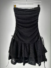 【歐美風平口繡花短裙】Solid Lace Tube Top Dress