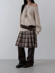 【麻花單肩針織Top】Cable Ribbed Off Shoulder Cardigan