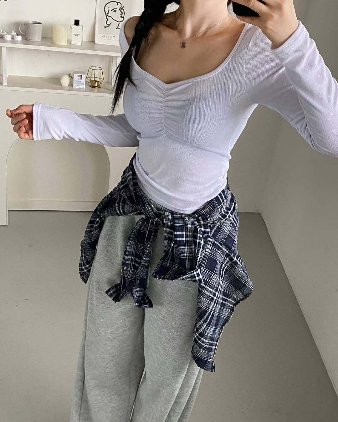【心型領口長袖Crop Top】 Hearty Neck 2 Way Long Sleeve Top
