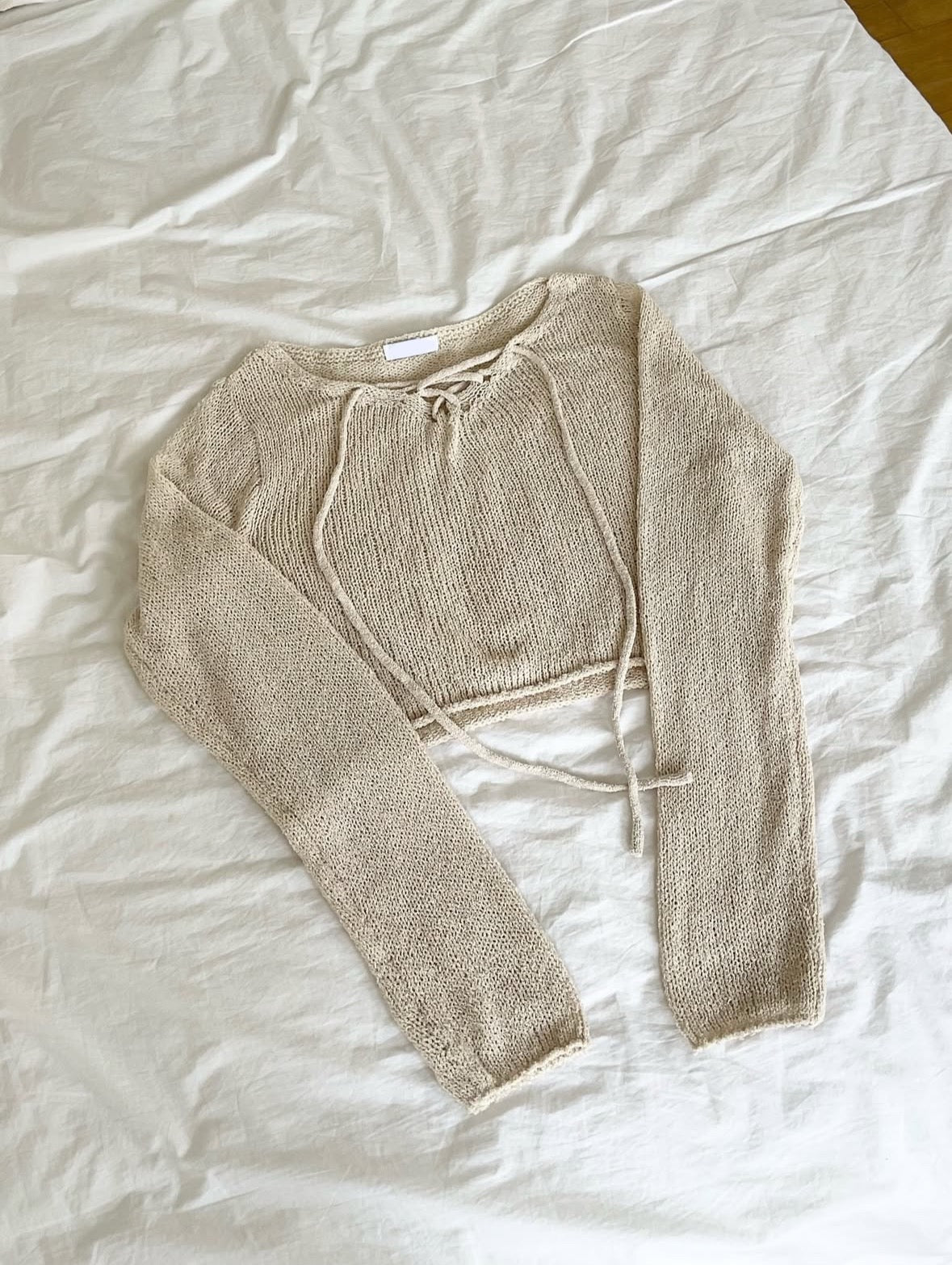 【慵懶感綁帶罩衫｜2色入】Tie Front Solid See-Throgh Knit Cardigan