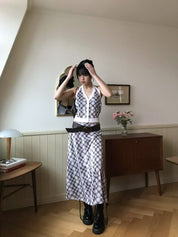【復古美式女生必入】Button Front Checkered Halter Top