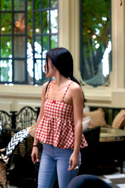 #T246 Checkered Ruffle Cami Top